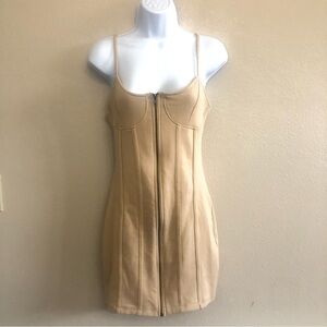 Forever 21 Tan Ribbed Bustier Zippered Bodycon Mini Knit Dress Size L